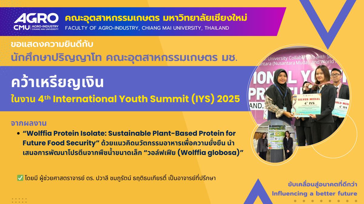 นักศึกษาปริญญาโท สาขาวิชาวิทยาศาสตร์และเทคโนโลยีการอาหาร คว้าเหรียญเงิน ในงาน 4th International Youth Summit (IYS) 2025