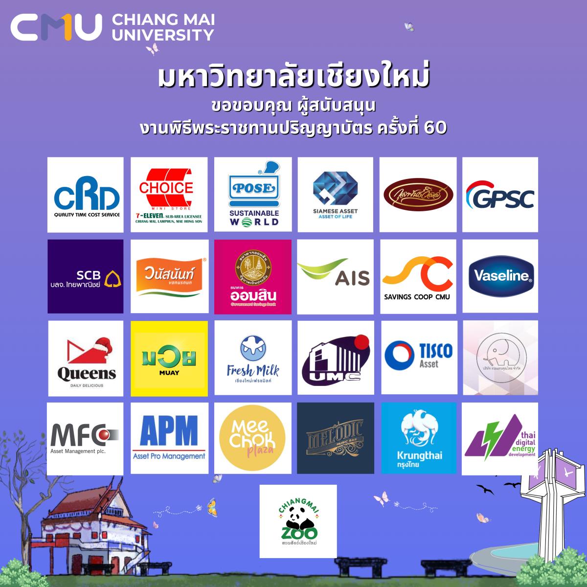 มหาวิทยาลัยเชียงใหม่ ขอขอบคุณผู้สนับสนุนงานพิธีพระราชทานปริญญาบัตร ครั้งที่ 60