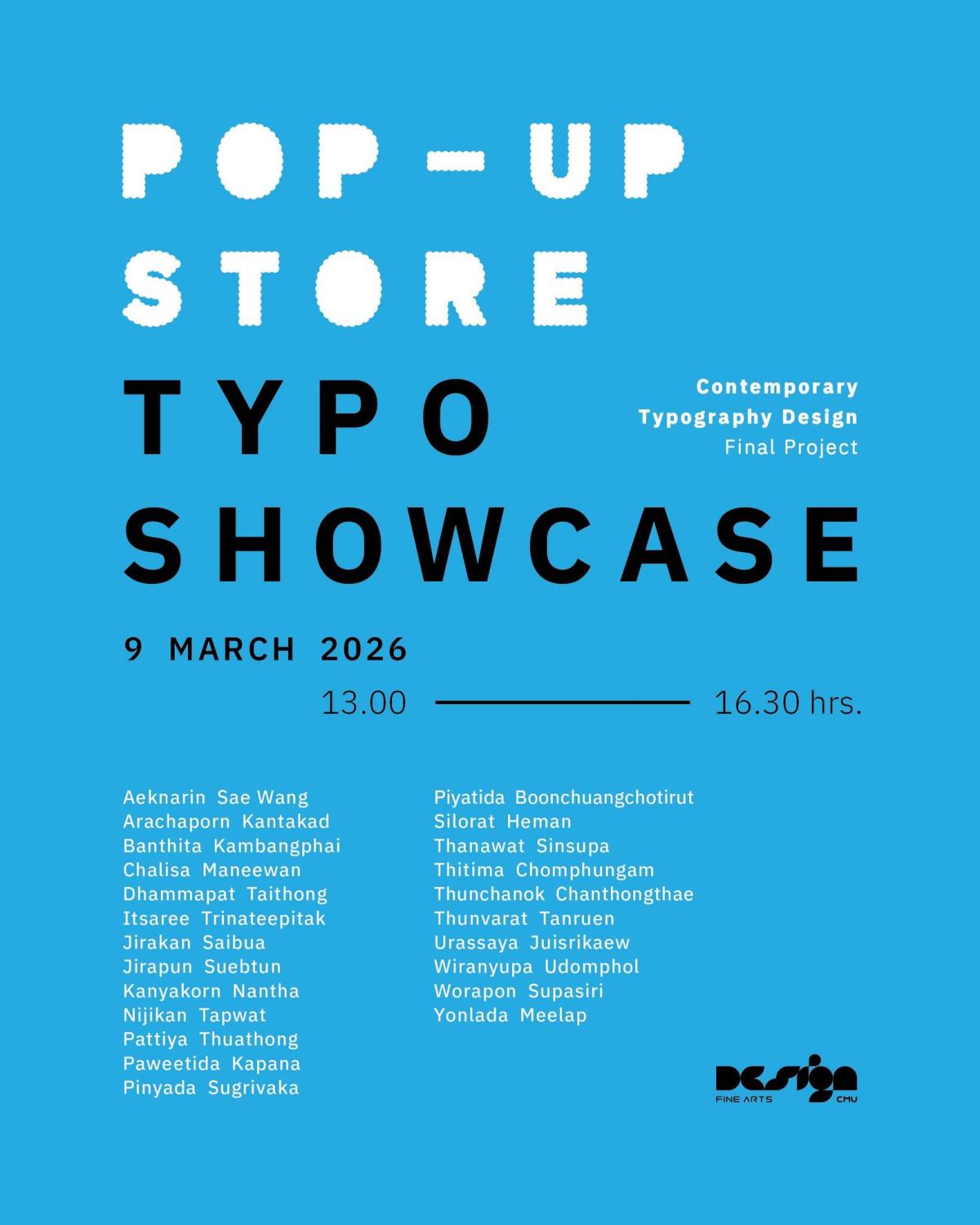 ขอเชิญชมผลงานนักศึกษาออกแบบ POP–UP STORE Typo Showcase 2026 Contemporary Typography Design (Final Project)